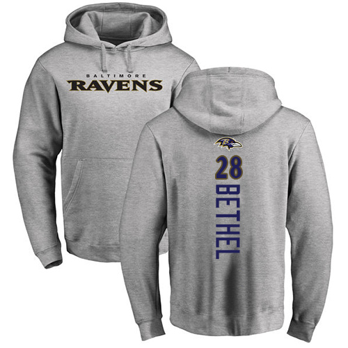 Men Baltimore Ravens Ash Justin Bethel Backer NFL Football #28 Pullover Hoodie Sweatshirt